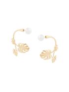 Ingie Paris Leaf And Pearl Earrings - Gold