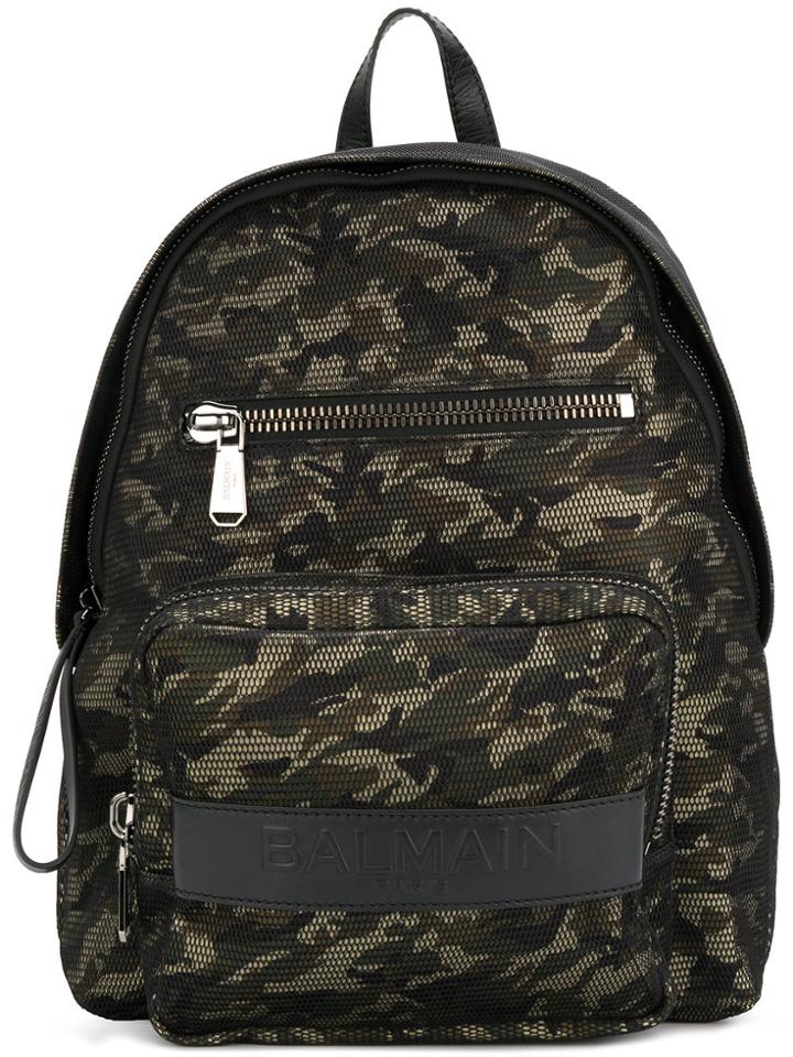Balmain Camouflage Print Backpack - Green
