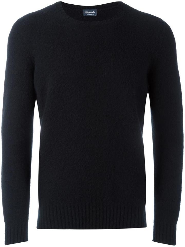 Drumohr Roll Neck Ribbed Sweater, Men's, Size: 50, Black, Lambs Wool