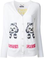 Muveil - Cat Motif V-neck Cardigan - Women - Cotton - 38, White, Cotton