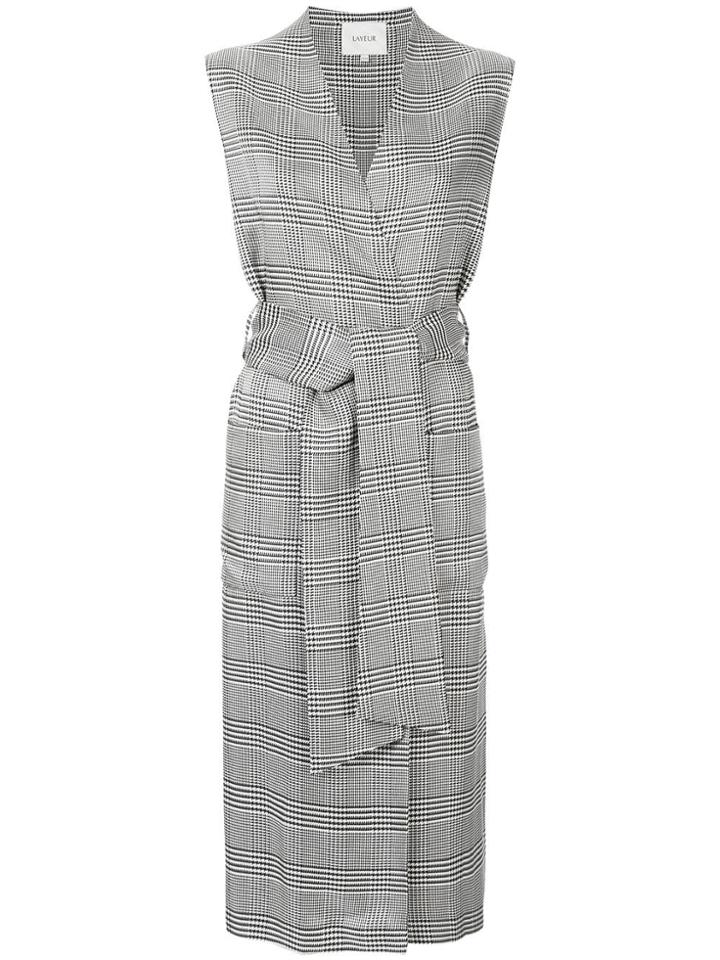 Layeur Houndstooth Longline Sleeveless Jacket - Grey