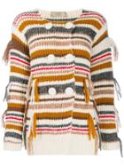 Maison Flaneur Striped Double-breasted Cardigan - White