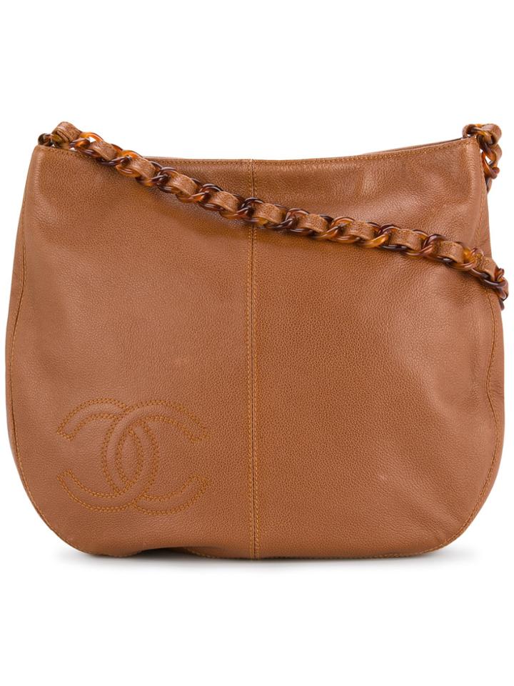Chanel Vintage Logo Embossed Shoulder Bag - Brown