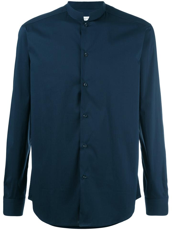 Paolo Pecora Mandarin Collar Shirt, Men's, Size: 42, Blue, Cotton/polyamide/spandex/elastane
