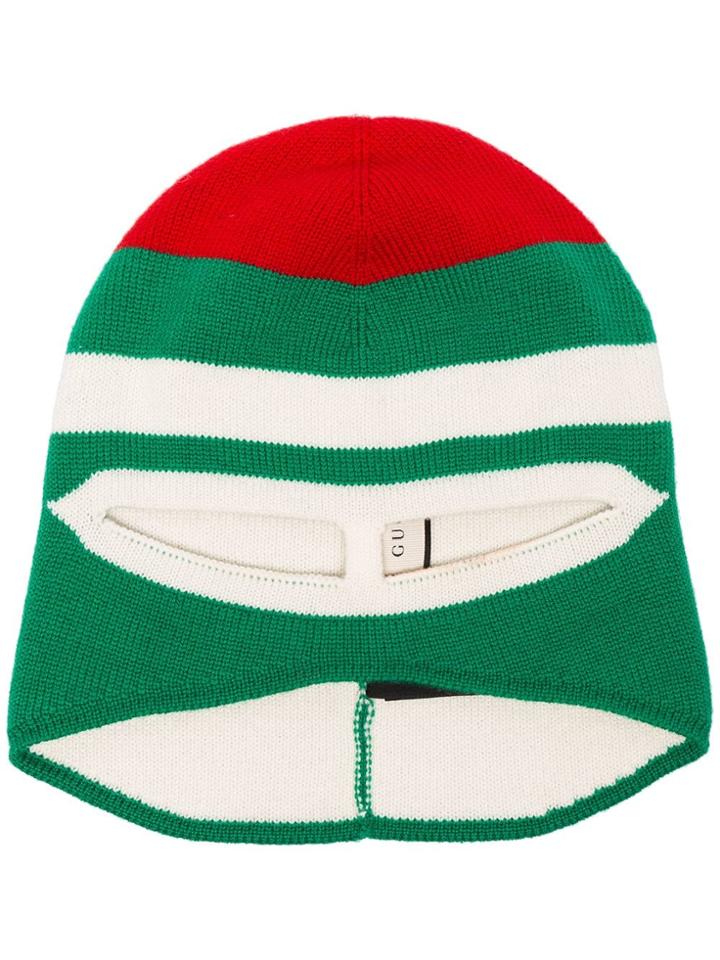 Gucci Red And Green Ribbed Wool Hat Mask