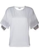 Aviù Semi Sheer Woven Sleeve Insert T-shirt, Women's, Size: 40, White, Cotton/viscose/polyamide/metallized Polyester