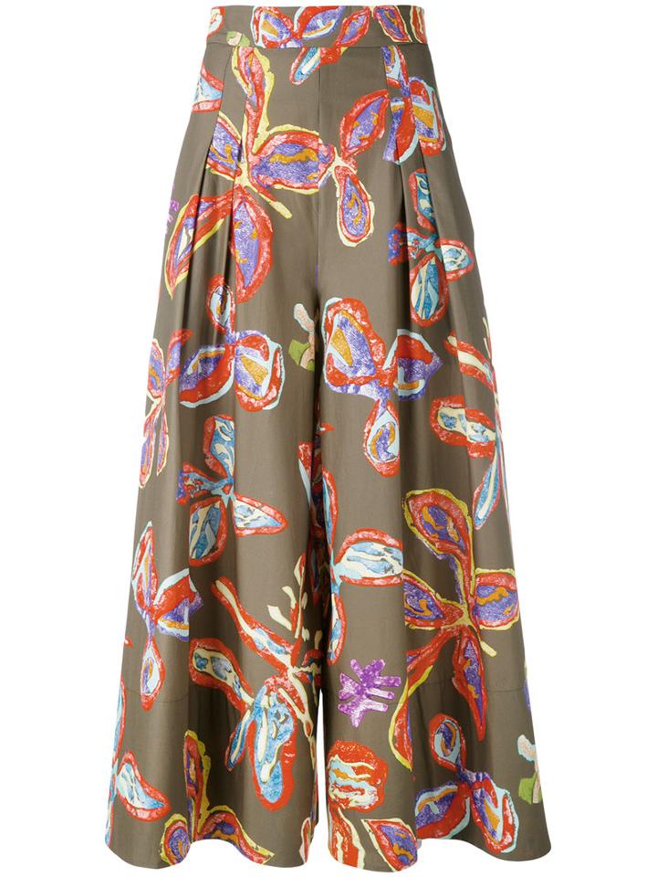 Peter Pilotto Floral Palazzo Trousers, Women's, Size: 10, Green, Cotton/spandex/elastane