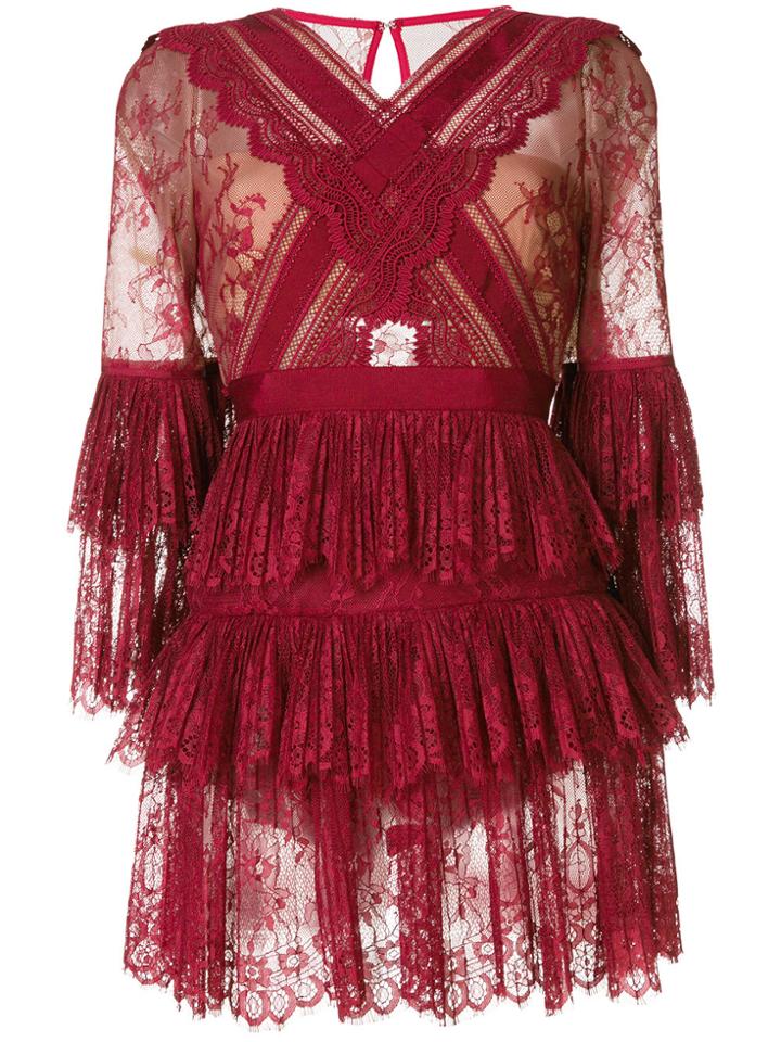 Self-portrait Tiered Ruffled Lace Mini Dress