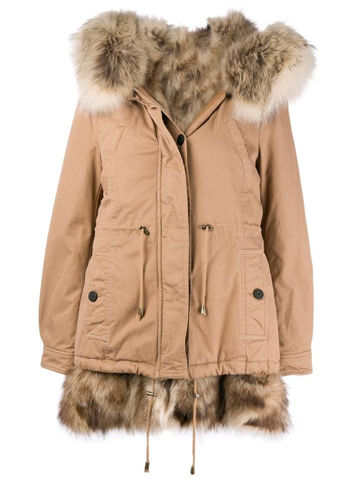 Alessandra Chamonix Racoon Fur Lined Parka Coat - Nude & Neutrals