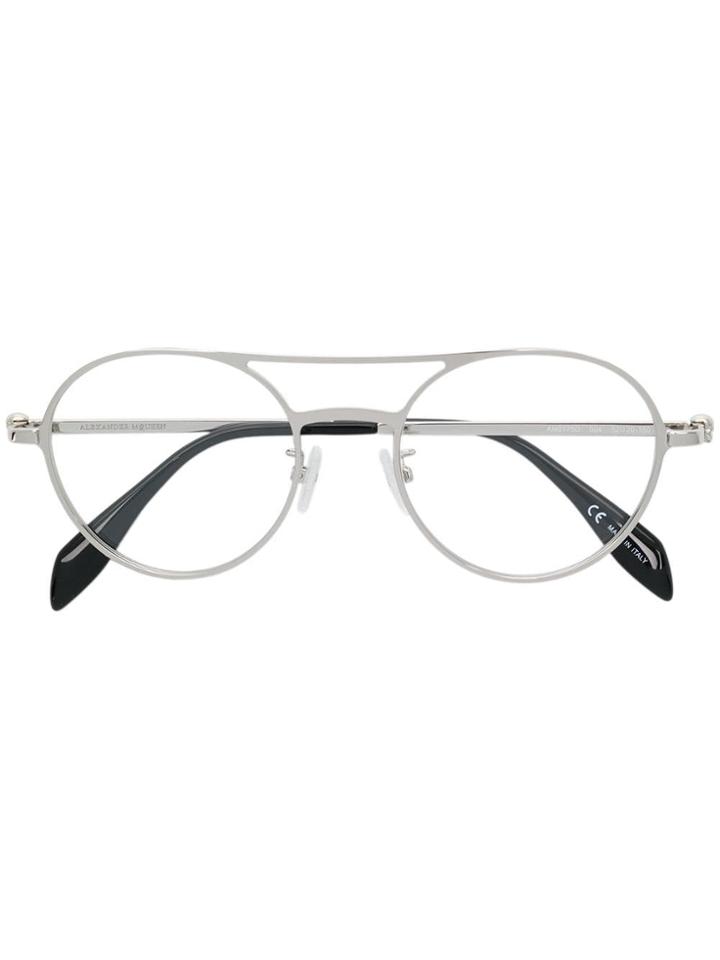 Alexander Mcqueen Eyewea Round Glasses - Silver