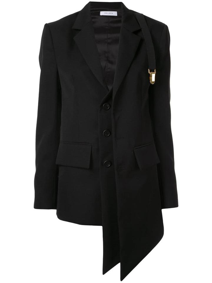 Delada Asymmetric Wool Blazer - Black