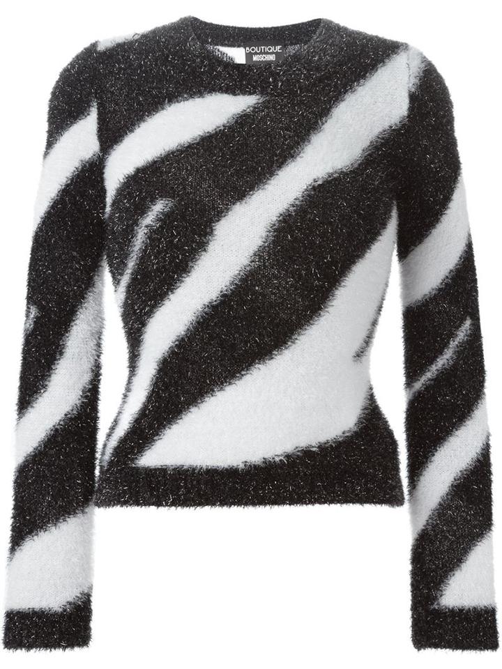 Boutique Moschino Zebra Striped Sweater, Women's, Size: 48, Black, Polyamide/polyester/cotton