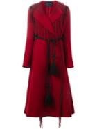 Lanvin Fringed Belted Coat, Women's, Size: 36, Red, Wool/polyamide/silk/cotton