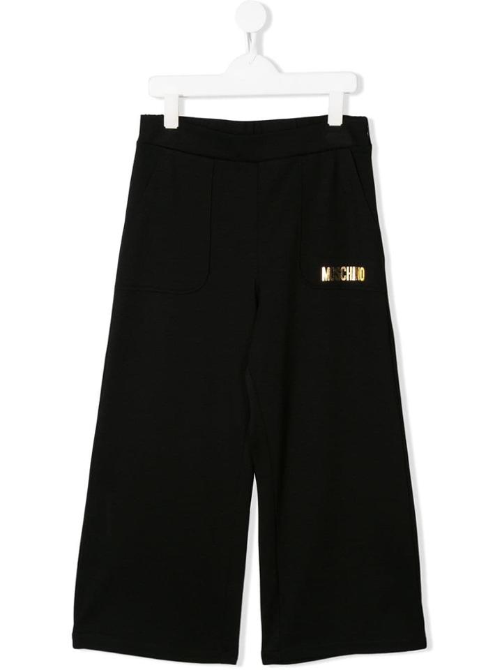 Moschino Kids Teen Logo Wide-leg Trousers - Black