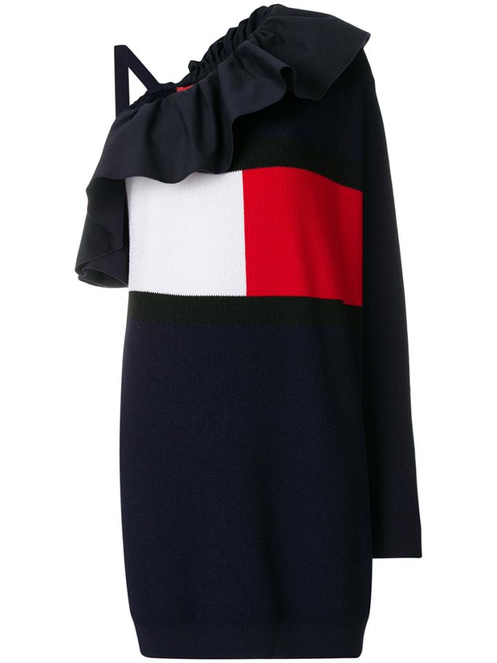 Tommy Hilfiger Asymmetric Logo Dress - Blue