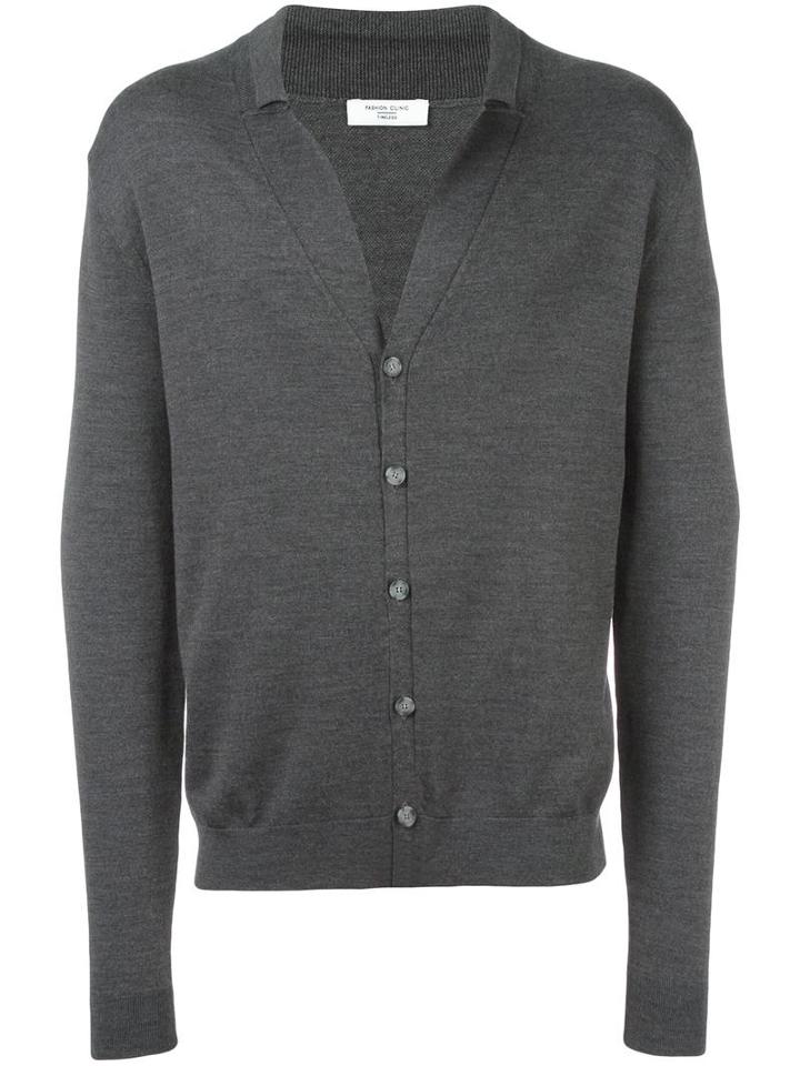 Fashion Clinic Notched Lapel Cardigan, Men's, Size: 48, Grey, Wool