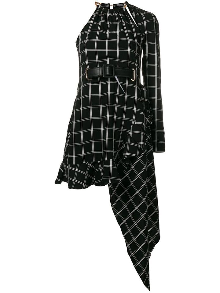 Self-portrait Windowpane Asymmetric Dress - Blue