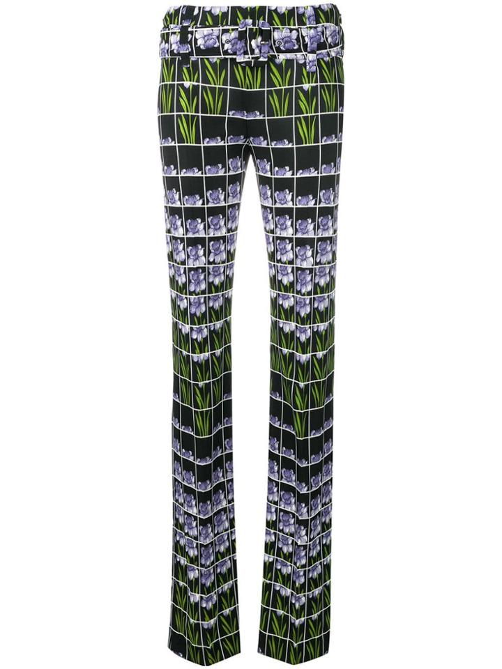 Prada Organza Flower Print Belted Trousers - Black