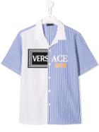 Young Versace Teen Contrast Panel Logo Shirt - Blue