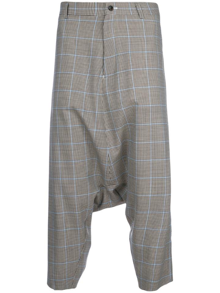 Comme Des Garçons Homme Plus Check Drop-crotch Trousers - Brown