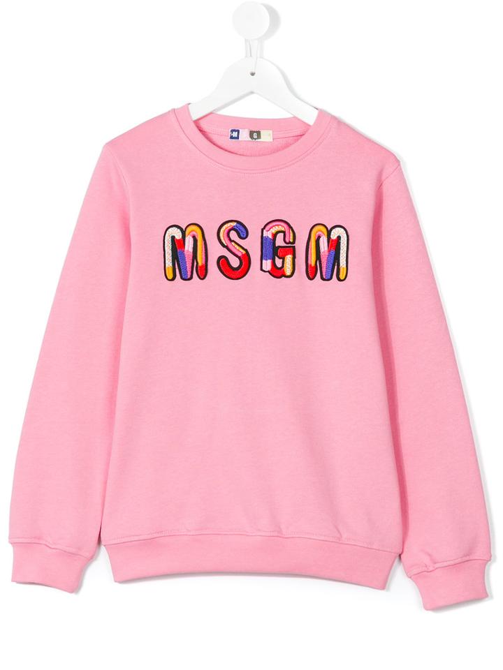 Msgm Kids - Embroidered Logo Sweatshirt - Kids - Cotton - 12 Yrs, Pink/purple