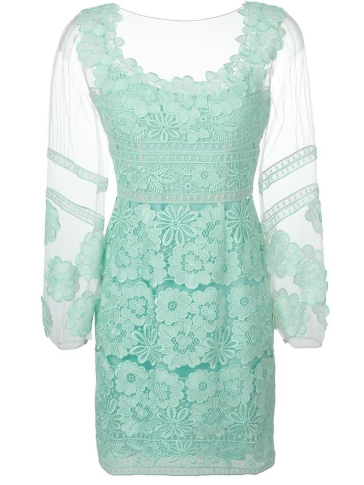 Blumarine Sheer Sleeve Lace Dress, Women's, Size: 42, Green, Polyamide/spandex/elastane/silk