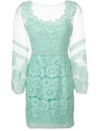Blumarine Sheer Sleeve Lace Dress, Women's, Size: 42, Green, Polyamide/spandex/elastane/silk