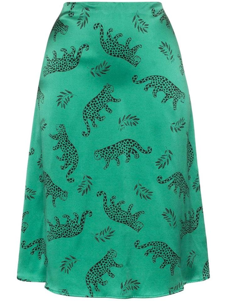 Hvn Leopard Print Silk Midi Skirt - Green