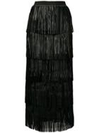 Caban Romantic Long Fringed Tiered Skirt - Black