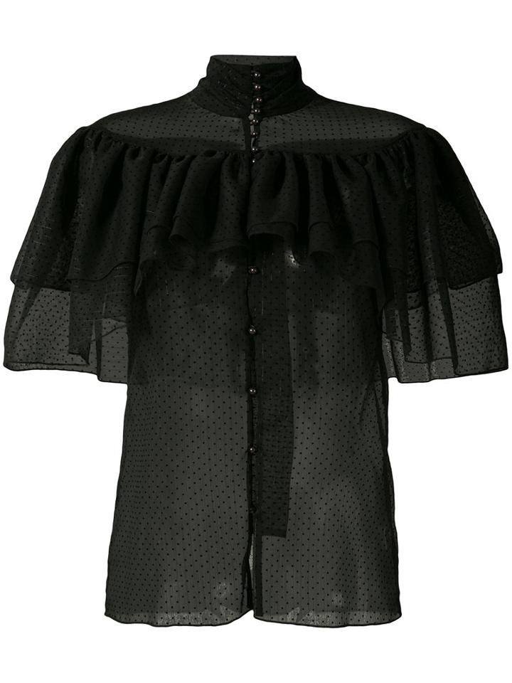 Rodarte - Frilled Sheer Shirt - Women - Silk - S, Black, Silk