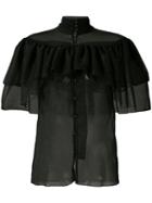 Rodarte - Frilled Sheer Shirt - Women - Silk - S, Black, Silk
