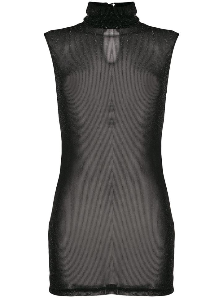 Styland Long-line Lurex Mesh Top - Black
