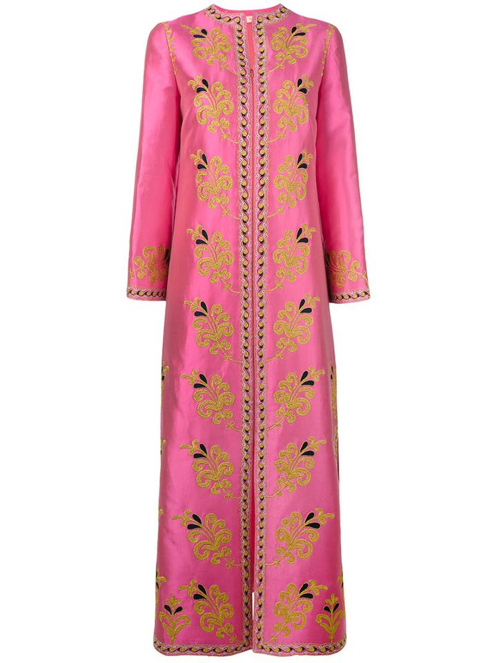 Tory Burch - Embroidered Trim Flared Coat - Women - Silk/cotton/polyester - 8, Pink/purple, Silk/cotton/polyester