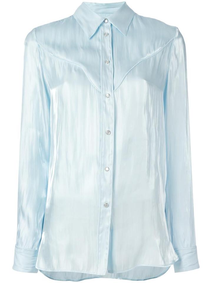 Mm6 Maison Margiela Cutaway Collar Shirt, Women's, Size: 42, Blue, Polyester