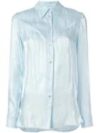 Mm6 Maison Margiela Cutaway Collar Shirt, Women's, Size: 42, Blue, Polyester
