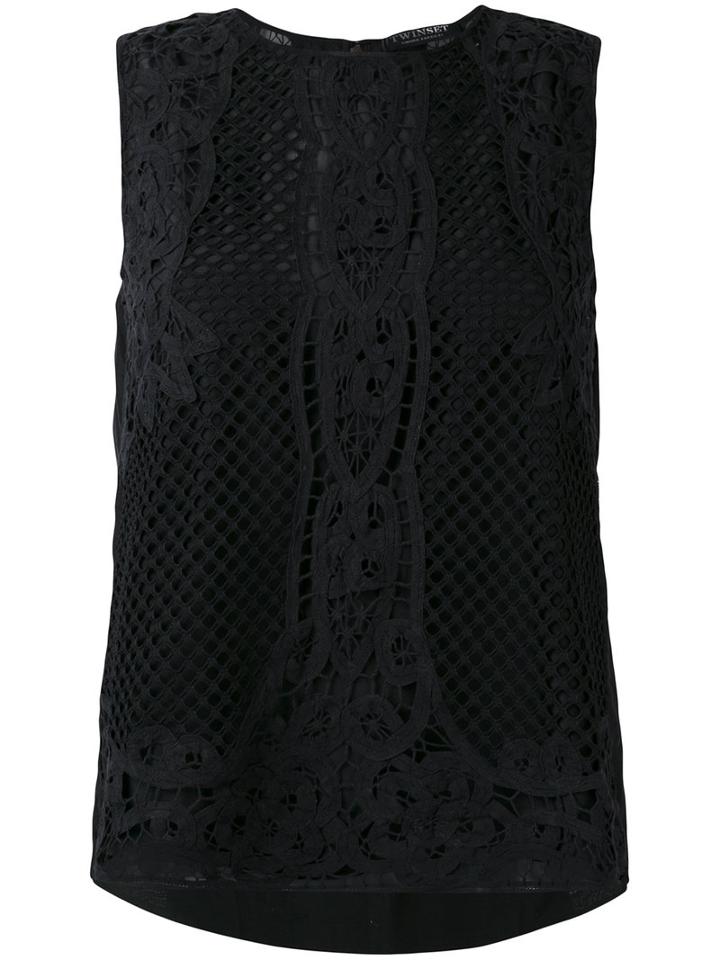 Twin-set Applique Detail Tank, Women's, Size: 42, Black, Cotton/viscose/polyester