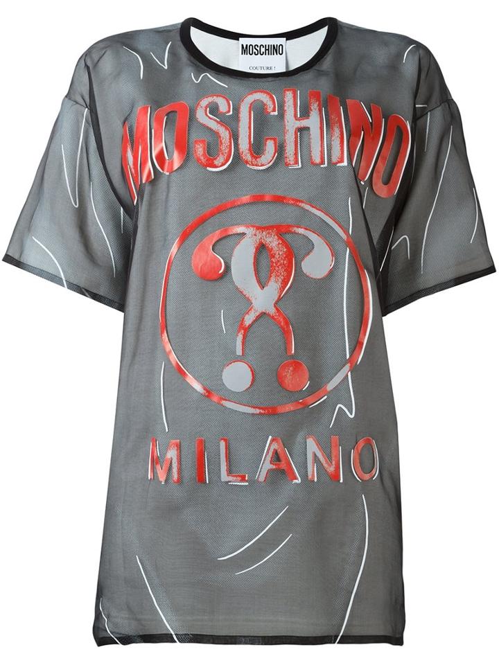 Moschino Trompe-l'ail Logo T-shirt, Women's, Size: 38, Black, Silk/cotton