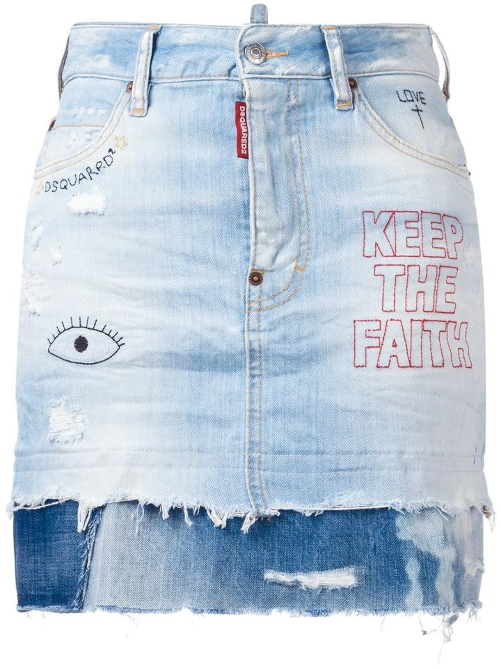 Dsquared2 Embroidered Distressed Denim Shirt, Women's, Size: 42, Blue, Cotton/spandex/elastane/polyester