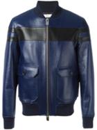 Bally Contrast Panel Leather Jacket, Men's, Size: 48, Blue, Lamb Skin/cupro/nylon/spandex/elastane
