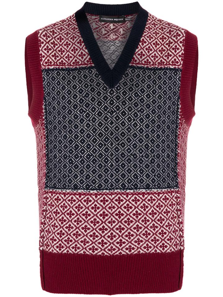 Alexander Mcqueen Fair Isle Knitted Vest - Blue