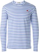 Comme Des Garçons Play Mini Heart Striped T-shirt, Men's, Size: Large, Blue, Cotton