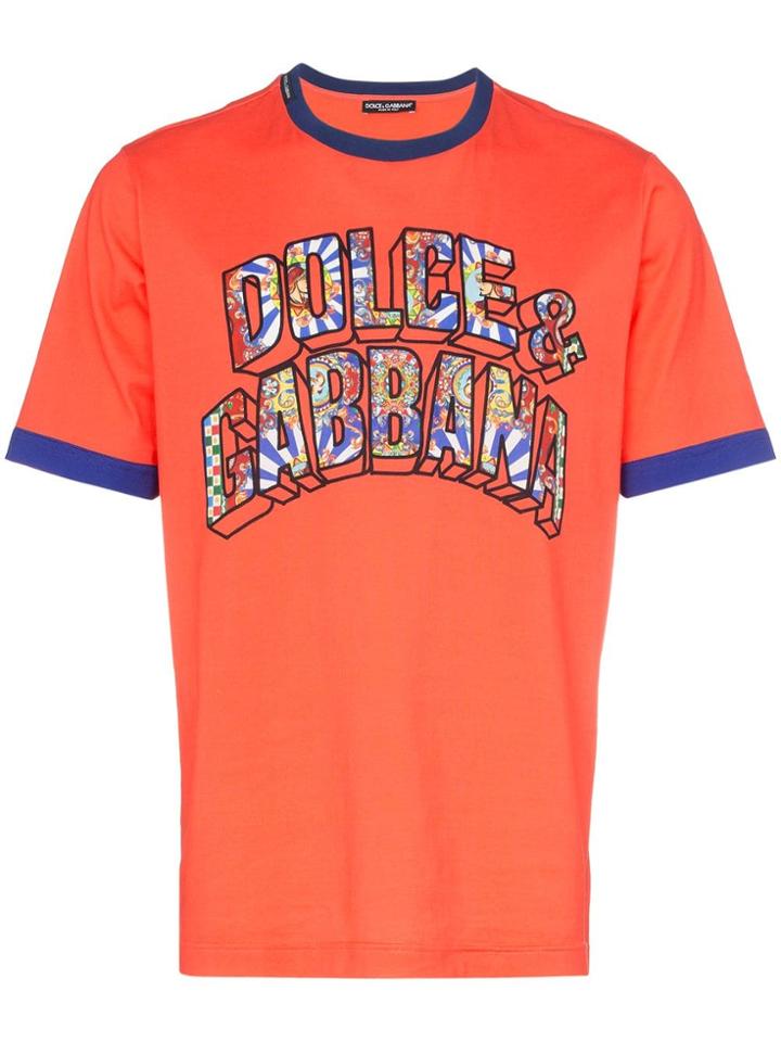 Dolce & Gabbana Paisley 3d Font Logo T-shirt - Orange