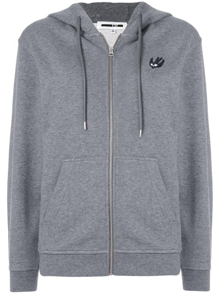 Mcq Alexander Mcqueen Swallow Patch Front Zipped Hoodie - Grey