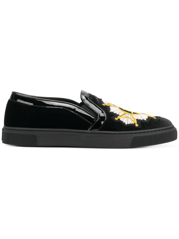 Louis Leeman Embroidered Slip On Sneakers - Black