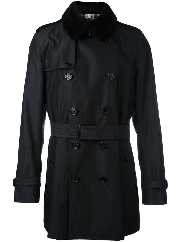 Burberry Shearling Collar Trench, Men's, Size: 52, Black, Cotton/sheep Skin/shearling/virgin Wool