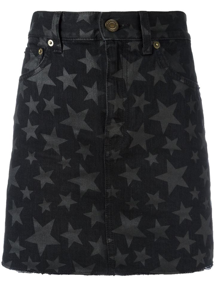 Saint Laurent Star Print Mini Denim Skirt, Women's, Size: 27, Black, Cotton