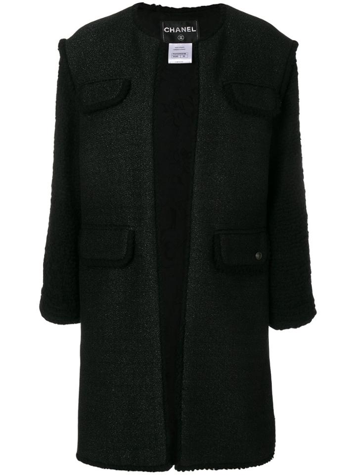 Chanel Vintage Frayed Open Coat - Black
