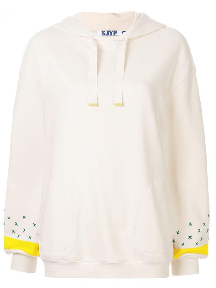 Sjyp Embroidered Sleeve Hoodie - White