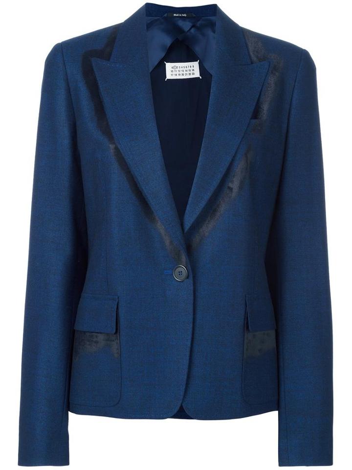 Maison Margiela Contrast Detail Blazer, Women's, Size: 40, Blue, Cotton/spandex/elastane/viscose/virgin Wool