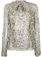 Giambattista Valli - Printed Frill Trim Blouse - Women - Silk - 44, Women's, Green, Silk